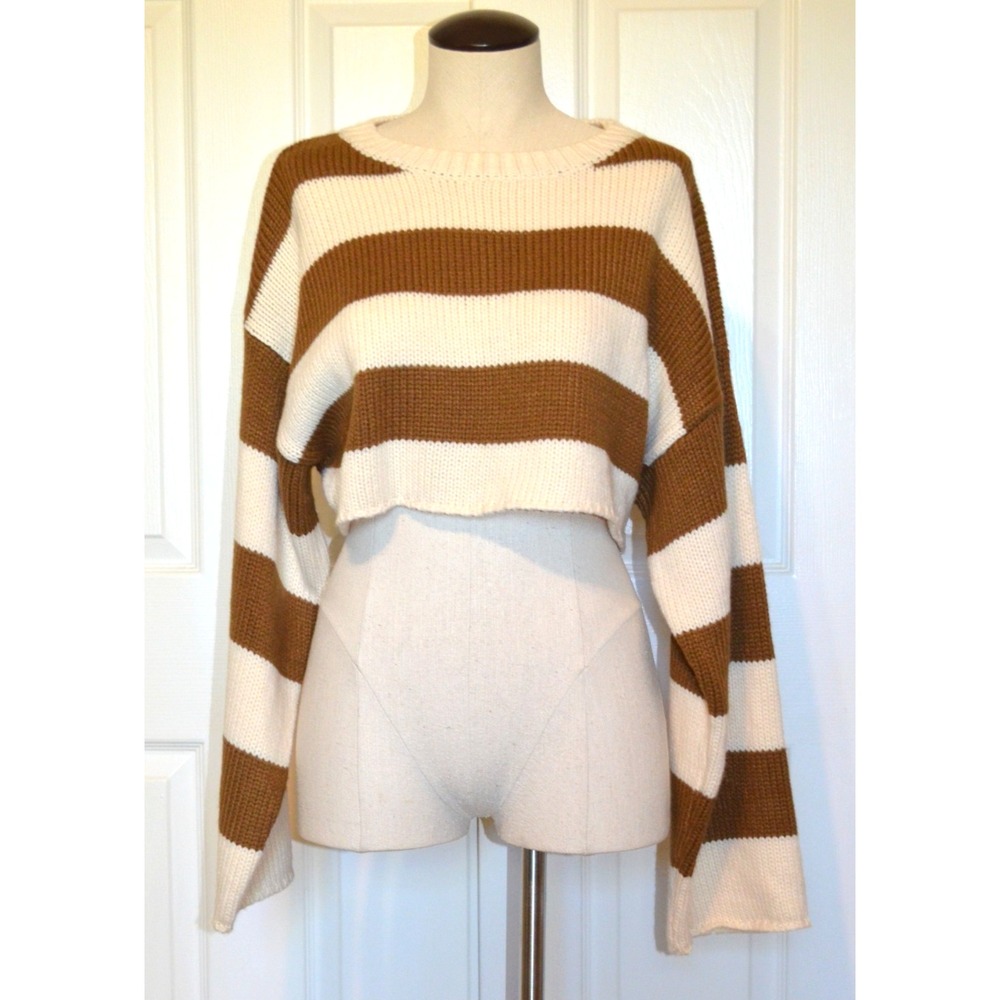 Beige Botany Women's Size M Brown & Beige Crop Sweater